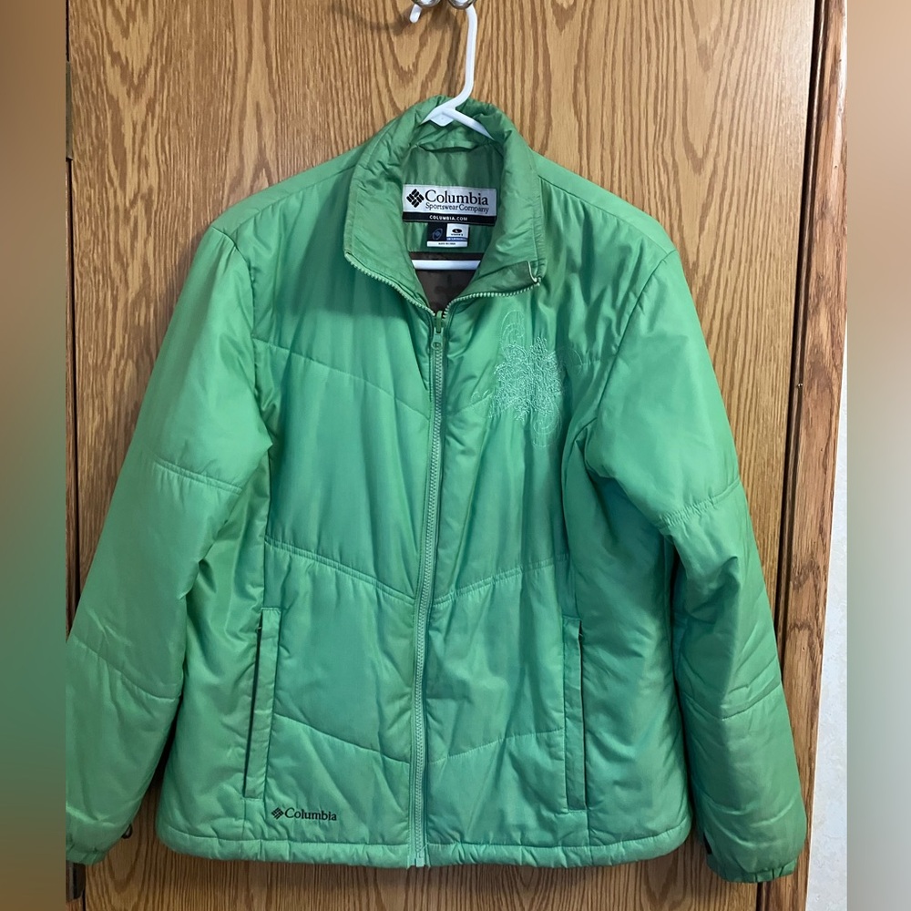 Columbia Women's Size L Light Green Puffer‎ Jacket with Brown Lining FREE SHIP